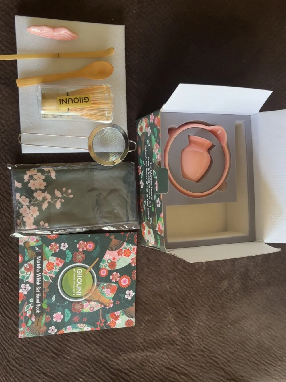 Matcha Whisk Set – Dark Green Floral Design